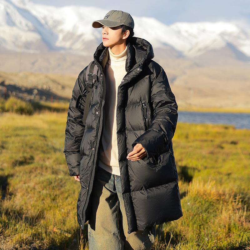 

Mid-length down jacket men s winter new Korean version solid color thickened warm white duck down cold-proof couple jacket M