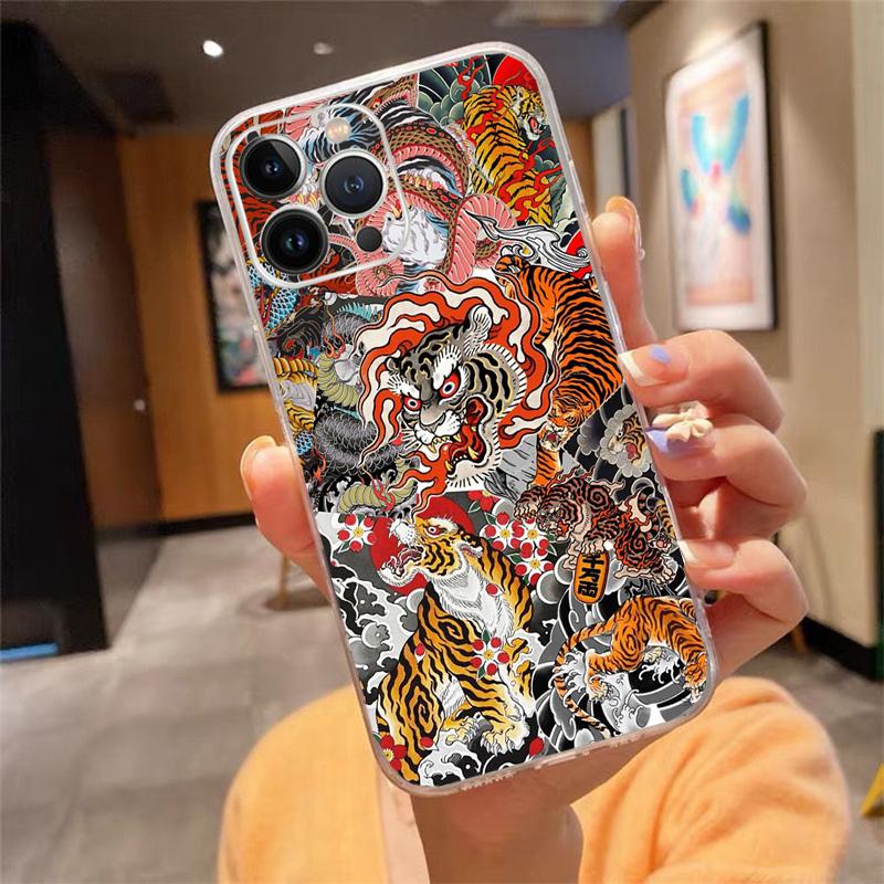 Japanische Tigerkunst Tattoo-Designs Handyhülle Carcasa Funda Für iPhone 17 Pro Max Air 17 16 15 14 13 Pro Max 15 16 Pro 15Plus