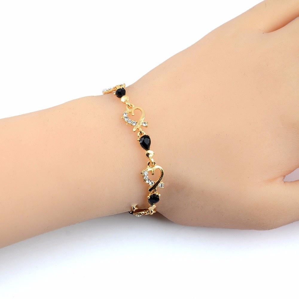 Sexy Lady Fashion 18k Gold Plated Heart 5 Colors Stones Bracelets & Bangles Jewelry
