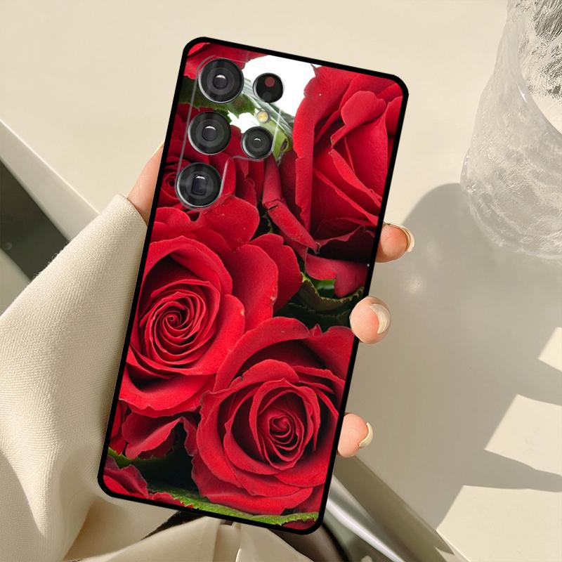 Bright Red Rose Flowers Case For Samsung Galaxy S23 S22 S21 Ultra Note 20 S8 S9 S10 Note 10 Plus S20 FE S21 FE Cover
