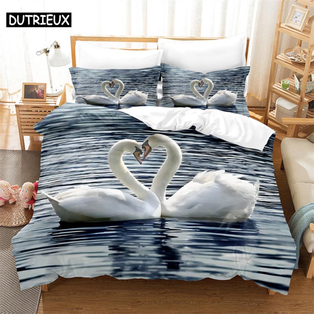 Swan Rose Queen Bedding Set Duvet Cover Set Bedding Digital Printing Bed Linen King Size Duvet Cover Set Bedding Set