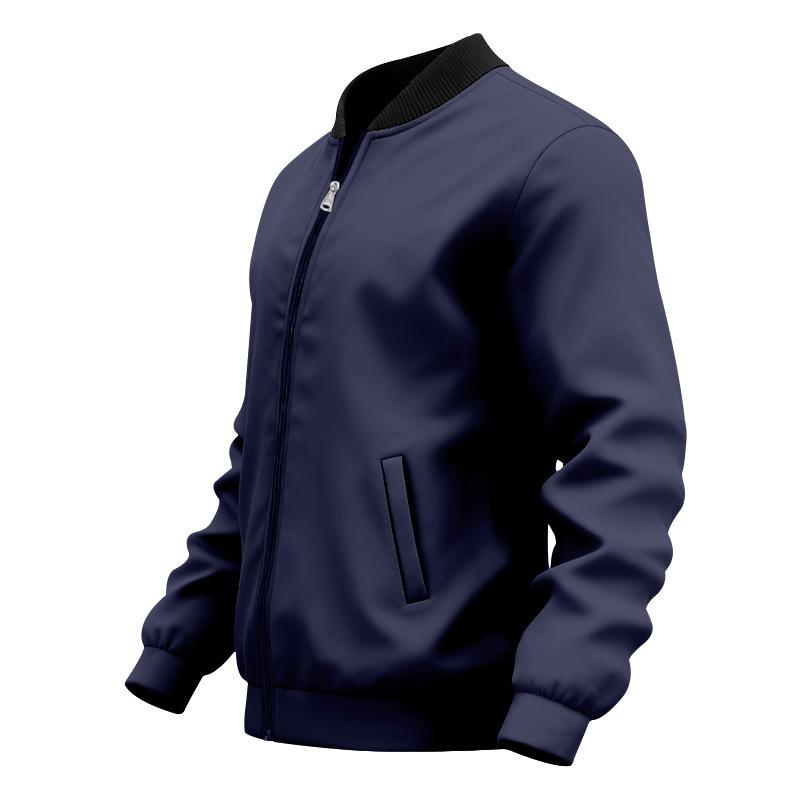 Giacca Bomber Casual da Uomo a Manica Lunga, Colore Unito, Collo Alto, con Zip