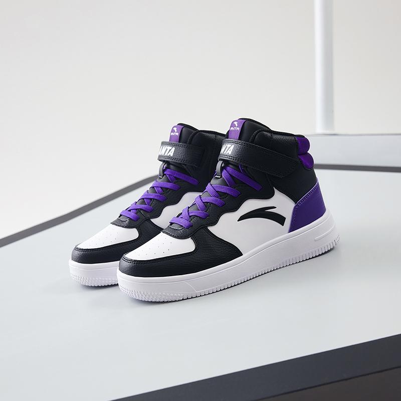 Anta Kids Casual Comfortable Non-Slip Shock Absorbing Wear-Resistant High-Top Sneakers Kids Sneakers White Black Purple A33038015J-4