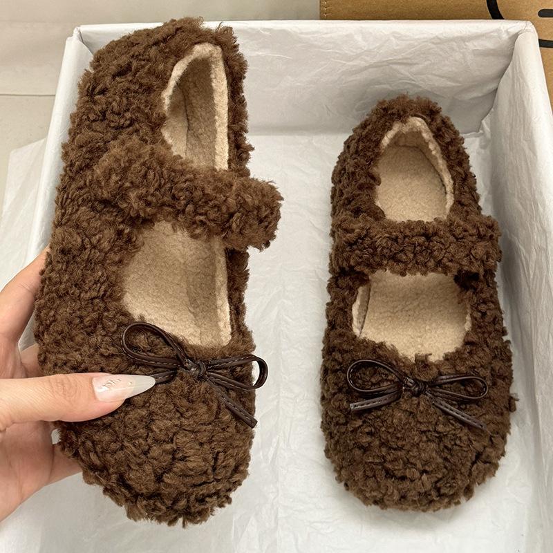 Fashion 2025 Furry Women Flats Shoes Comfort Round Toe Soft Sole Shoes Outdoor Warm Short Plush Shoes For Winter 40 3600₽