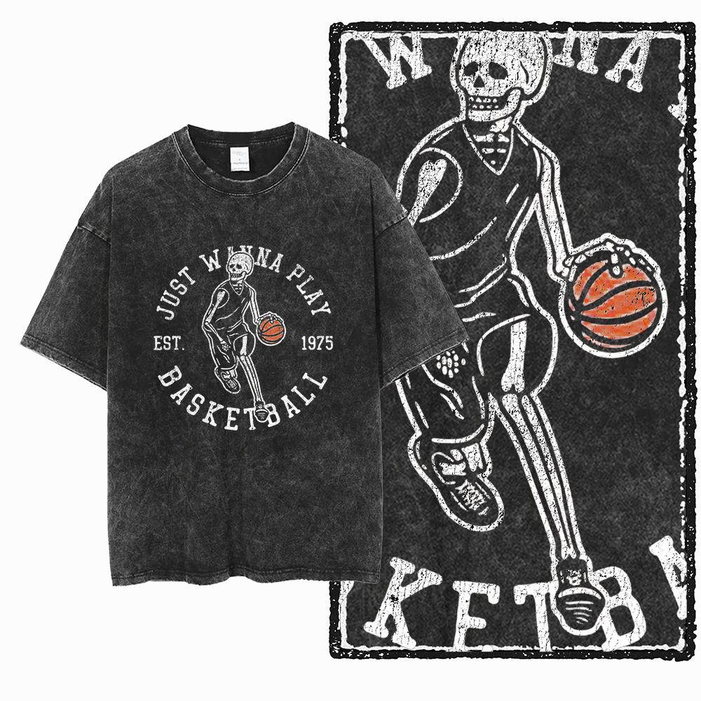 YH BASKETBALL THEME Printed Cotton Acid Washed Exclusive Graphic Unisex T Shirt Cool Streetwear Men Tshirts Big Size Tee for men