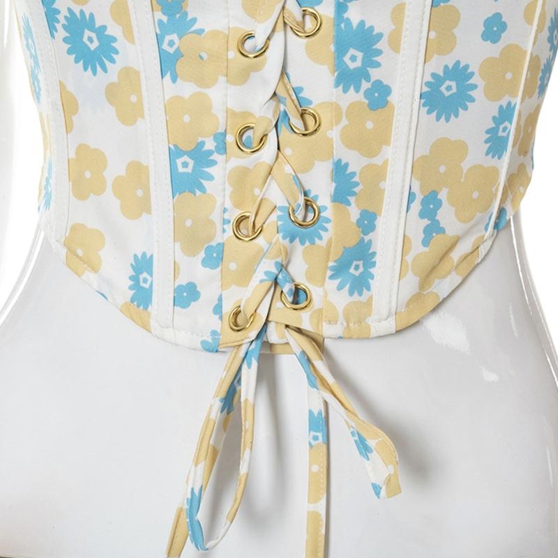 Готичний Квітковий Принт Підтягуючий Жіночий Талія Корсет Безрукавка Топ Жіночий Зменшуючий Талію Пояс Еластичність Корсети Футболка