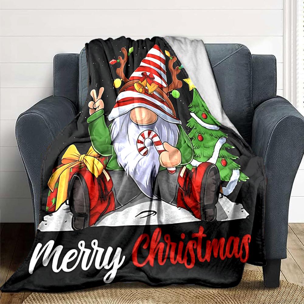 1Pc Christmas Gnome Celebration Blanket Soft Throw Blanket For Home Bedroom Bed Sofa Travel Office Solid Christmas Blanket