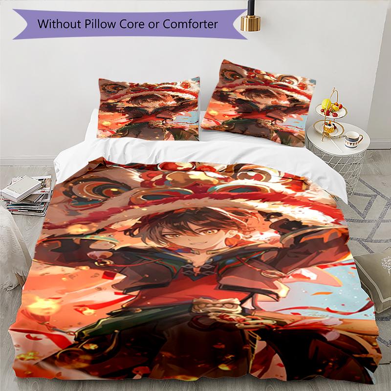 3pcs Genshin Impact characters7 pattern bedding set duvet cover set includes duvet cover &pillowcases, perfect all season bedroom decoration & gift