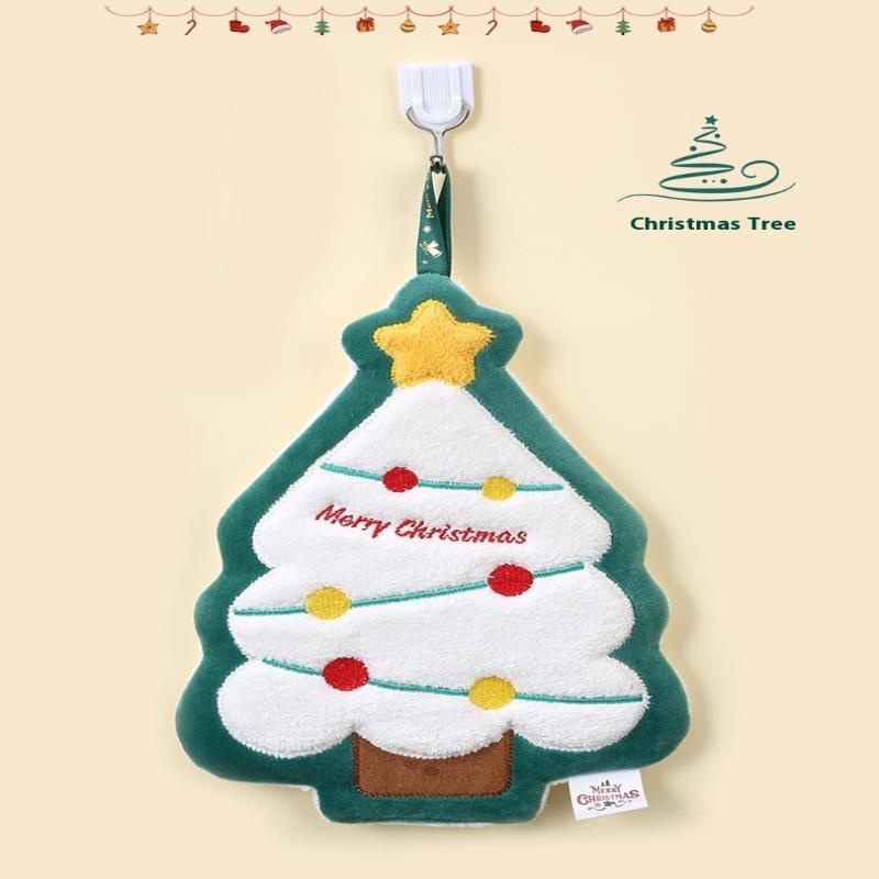Cute Christmas Cleaning Towel Coral Velvet Hand Towel Snowman Bathroom Hanging Absorbent Dishcloth Soft Cleaning Cloth Rag