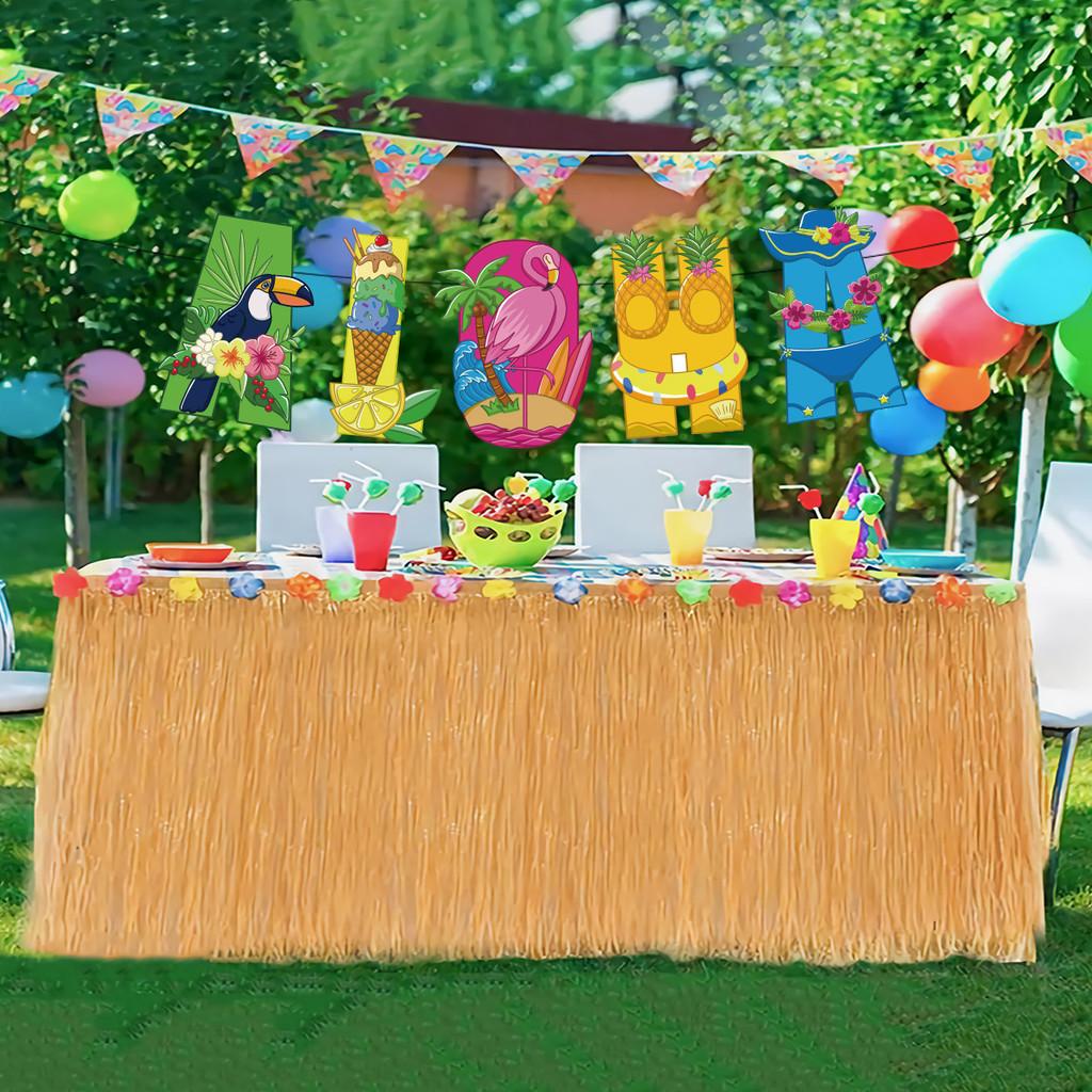 Hawaiian Theme Party Decorations Set Paper Cake Insert Balloons Bunting Flags