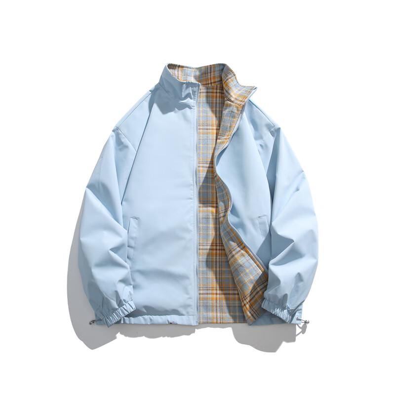 Wassup Sohot Men's Plaid Stand Collar Baseball Jacket