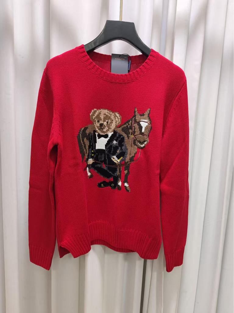 2025 R.L Wool Blend Cartoon Bear Round Neck Sweater - Women's Autumn/Winter Versatile Embroidered Style