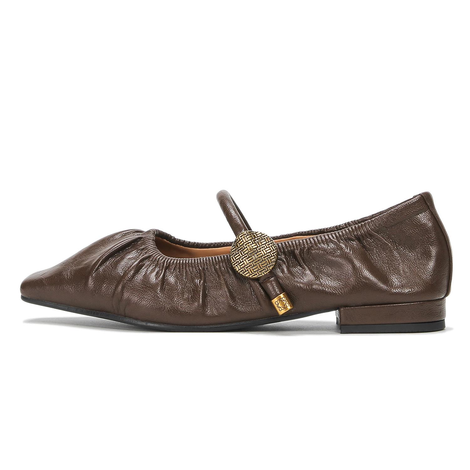 

Square head French thick heel light mouth low heel single shoes women s one-word pleated egg roll shoes small fragrant style high-end flat shoes 40 светло-коричневого