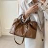 Vintage Stylish Casual Tote Bags for Women Soft Leather Round Handle Pleated Designer Handbags Oversized Shoulder Shopper