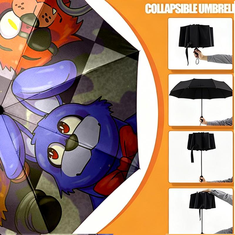 Custom Name Personalized Five Nights at Freddy's Print Umbrella, Auto Open Close, 8‑Rib Sturdy Frame, Commute Camping Hiking Use, Birthday Gift