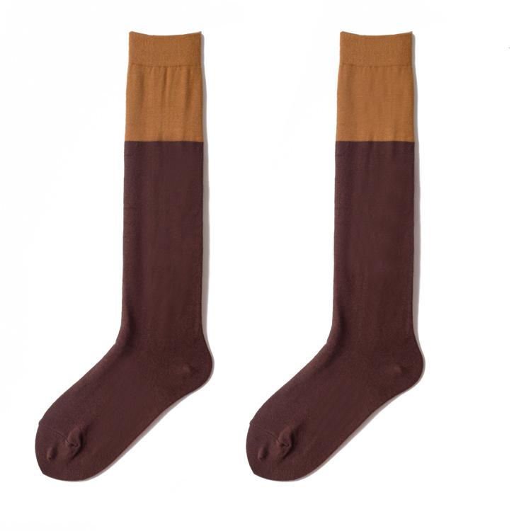 Solid-color Patchwork Knee-high Socks, Medium Long Calf Socks, Solid-color High Socks