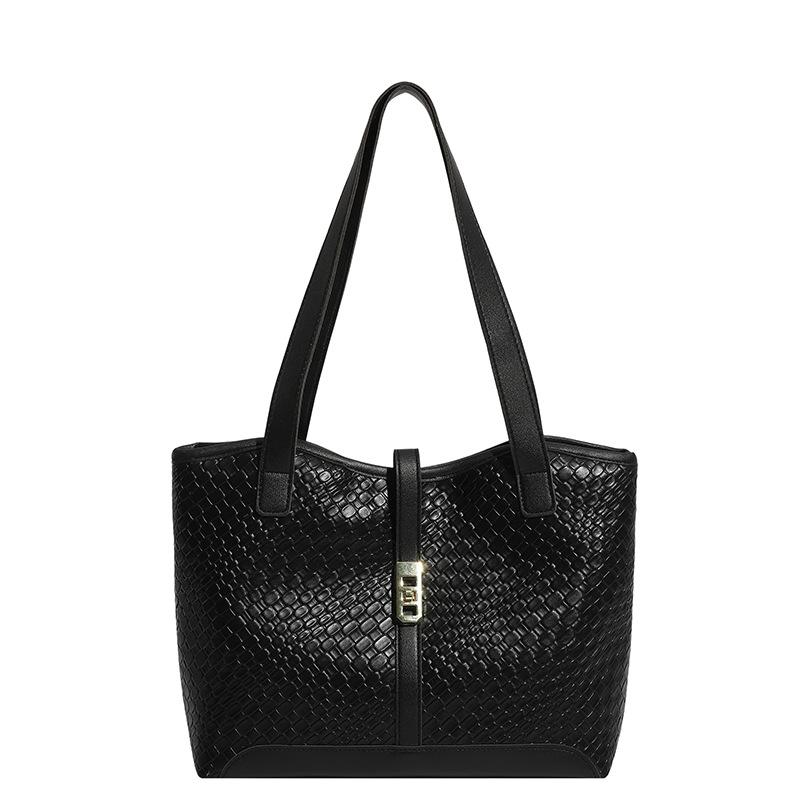 

Fashion contrasting color big bag women s new trend large capacity shoulder bag niche tote bag чёрный
