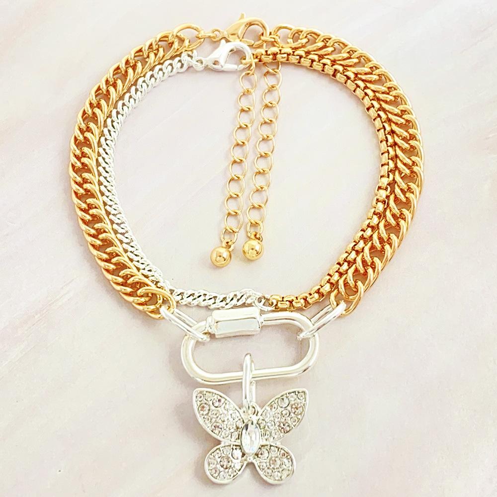 

European and American niche light luxury butterfly pendant, double layered necklace, women s French high-end collarbone chain accessory