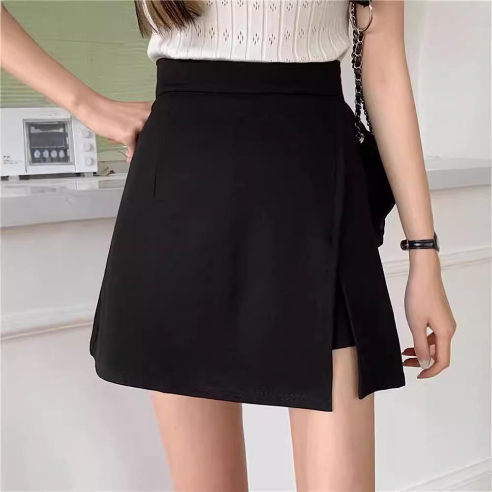 Women's 2024 Spring High-Waist Black A-Line Skirt - Korean Style