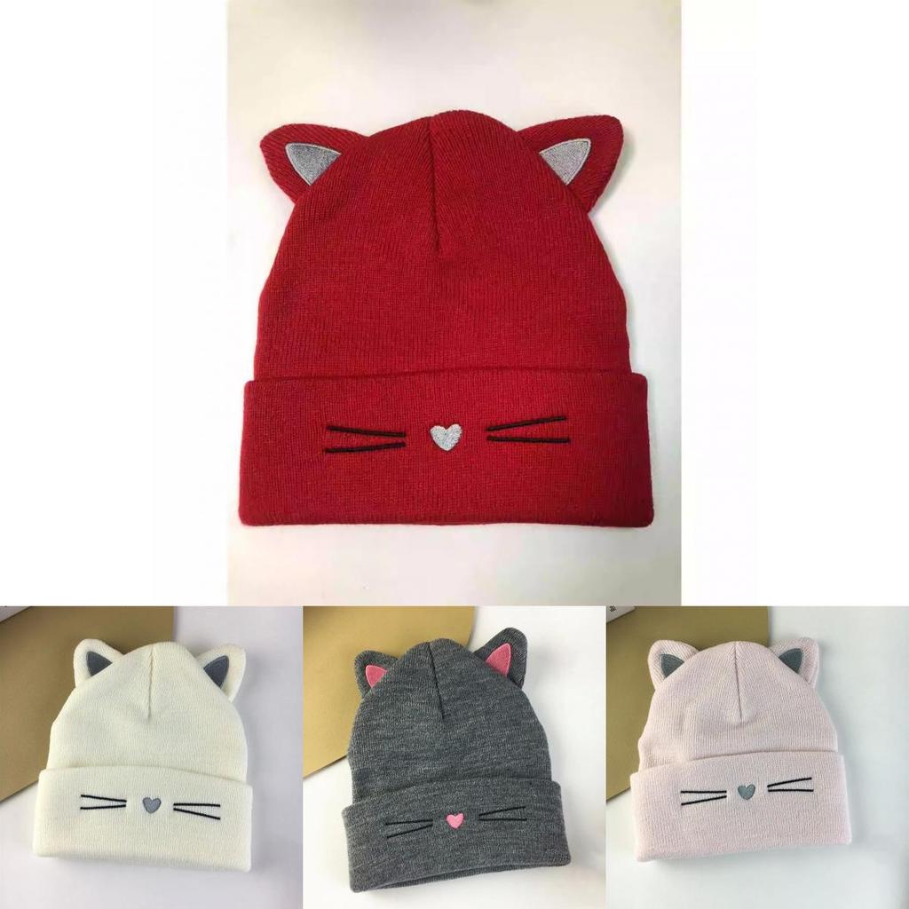 Cat Pattern Knit Hat For Men And Women Fall Winter Warm Cozy No Brim Cap