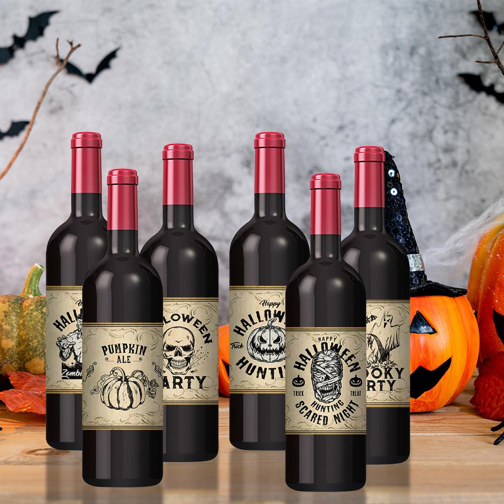 Halloween Bottle Vintage Labels With Pumpkin Face Stickers Party Venue Decor