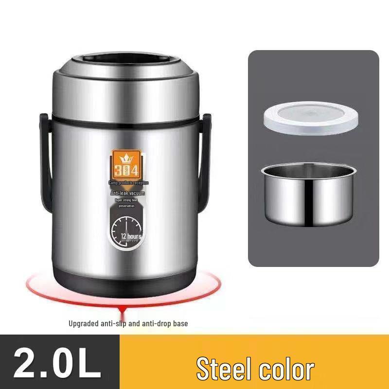 

Stainless Steel Insulated Double-Layer Lunch Box with Lid - Large Capacity for Office & School 1.5L Thick - Student