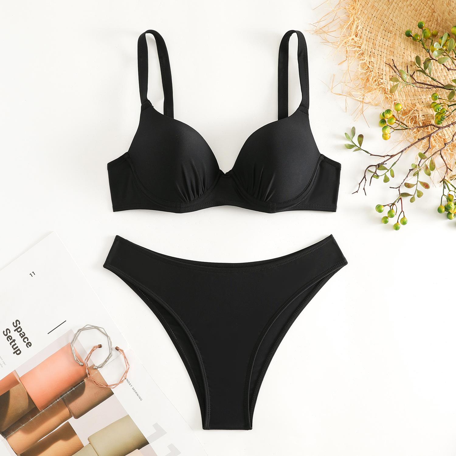 

Купальник-бикини, женский купальник с эффектом пуш-ап, однотонный комплект бикини, сексуальные стринги, купальный костюм для женщин, летняя пляжная одежда с открытой спиной XL чёрный