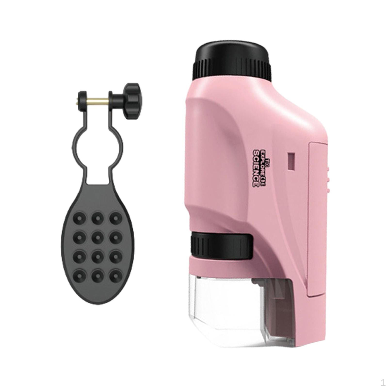 

60-120x Kids Microscope Children Optical Magnification Pocket Portable for pink with Stand