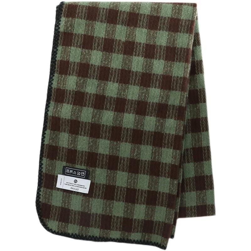 Winter Thickened Green Retro Plaid Scarf Women's Korean Style Student Shawl Warm Neck Warmer
