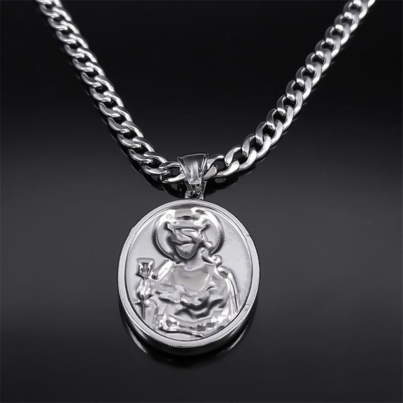 Collier Médaille Sainte Barbe en Acier Inoxydable 316 Couleur Argent Pendentif Hommes Religion Catholique Colliers Bijoux Santa Bárbara