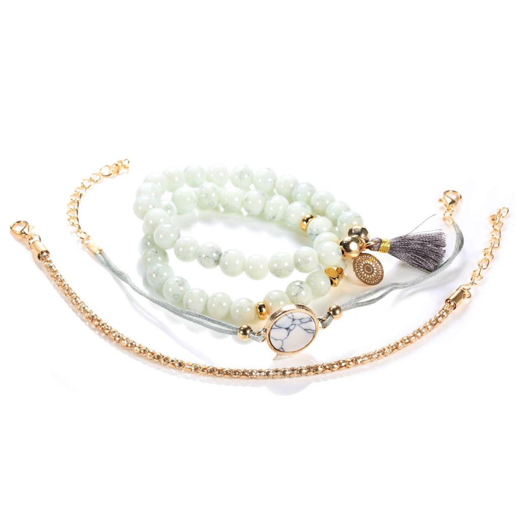Set Braccialetti con Pietre e Nappe Turchesi Europei e Americani – Set da Quattro Pezzi alla Moda Stile Donna