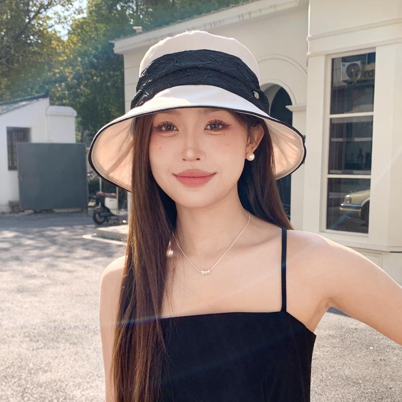 

Весенне-осенняя шляпа женская цветная плиссированная шляпа-ведро литературная солнцезащитная с козырьком average size