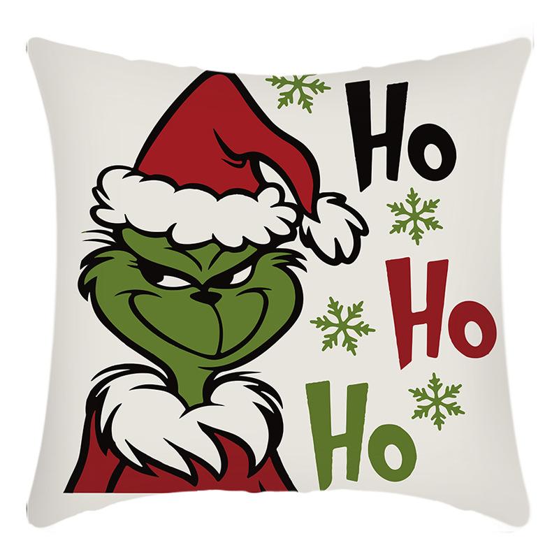 Grinch Linen Throw Pillowcase Holiday Sofa Office Cushion Pillowcase Green Furry Christmas Pillowcase