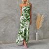 Women's Fashion Summer Sexy Slanted Shoulder Floral Print Sleeveless Vacation Slim Fit Dress