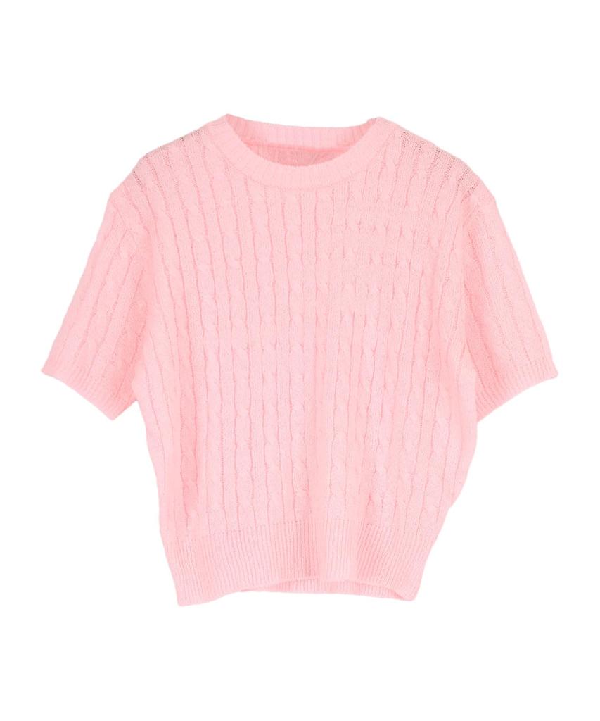 Titibait Half Sleeve Cable Knit ADW19092 Free Pink Women's