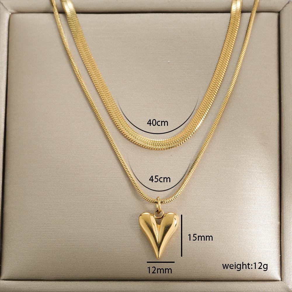 Custom 304 Stainless Steel 18K Gold Plated PVD Doble Collarbone Necklace Waterproof Heart Butterfly Pendant Women