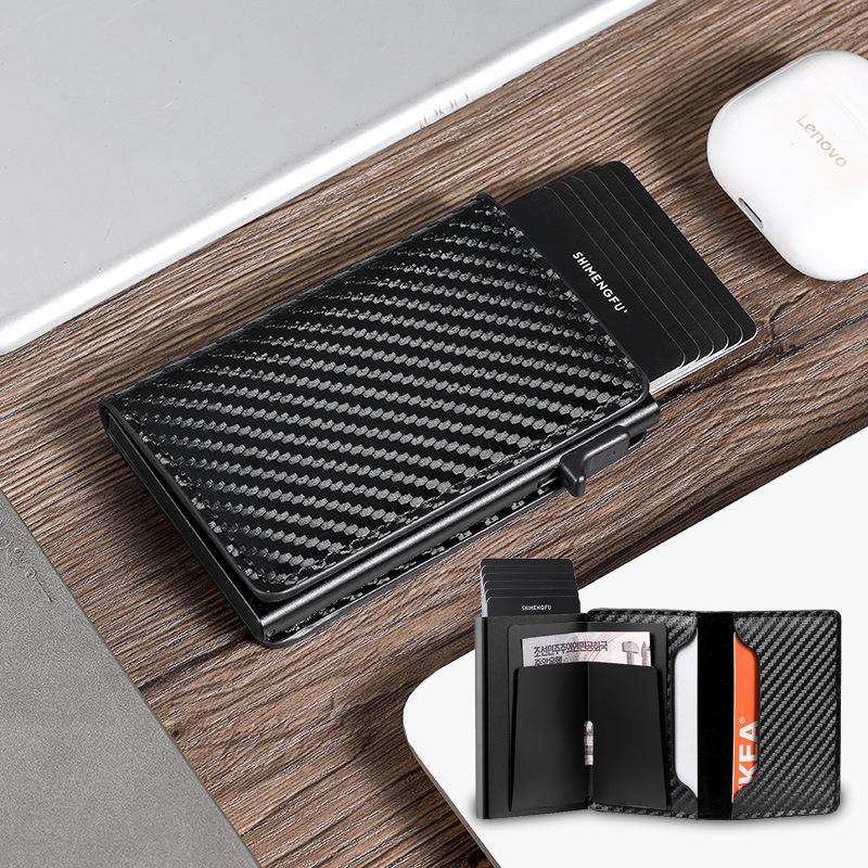 RFID Anti-Theft Men's Wallet with Pop-Up Aluminum Card Holder and Leather Sleeve