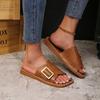 Fashion Plus Size 2025 Summer New Open Toe Women’s Slippers Round Toe Buckle Sewing Flat with Slippers for Outdoor Daily & Casual Sandal