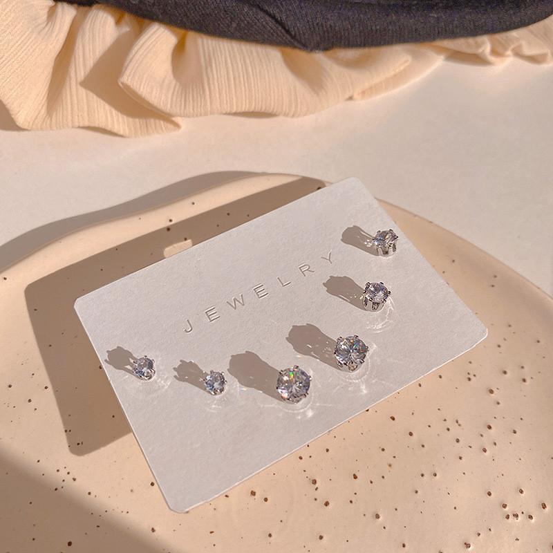 925 silver needle simple ear small zircon stud earrings ins wind one week earrings Internet celebrity earrings set