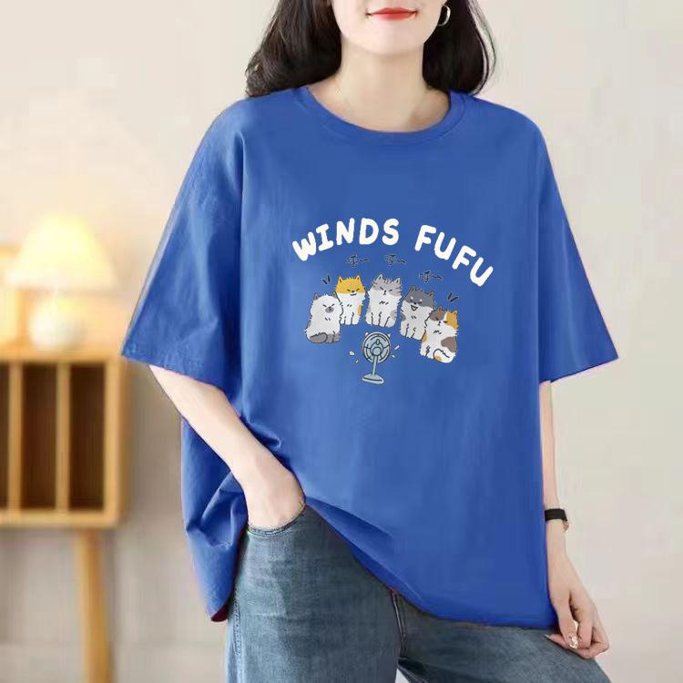 

Футболка с короткими рукавами, женская, свободная, 2025, новая, весна-лето, круглая горловина, блузка средней длины с короткими рукавами 3XL