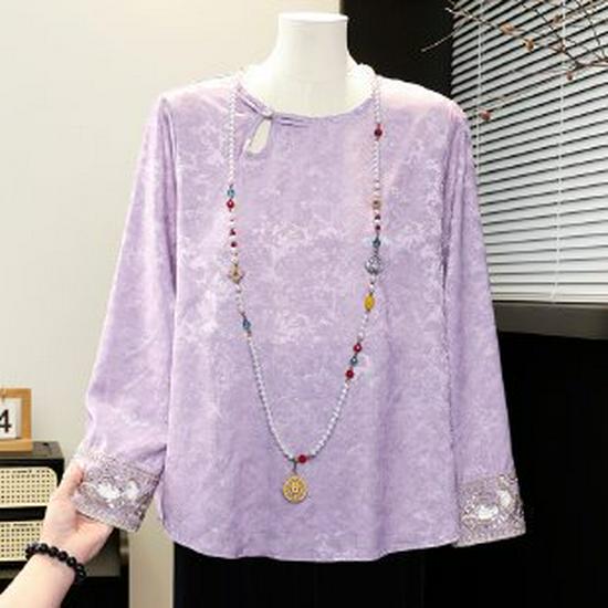 

Mom s Stylish Spring & Autumn T-shirt: 2026 New Slim Fit for Middle-aged Women 4XL фиолетовый