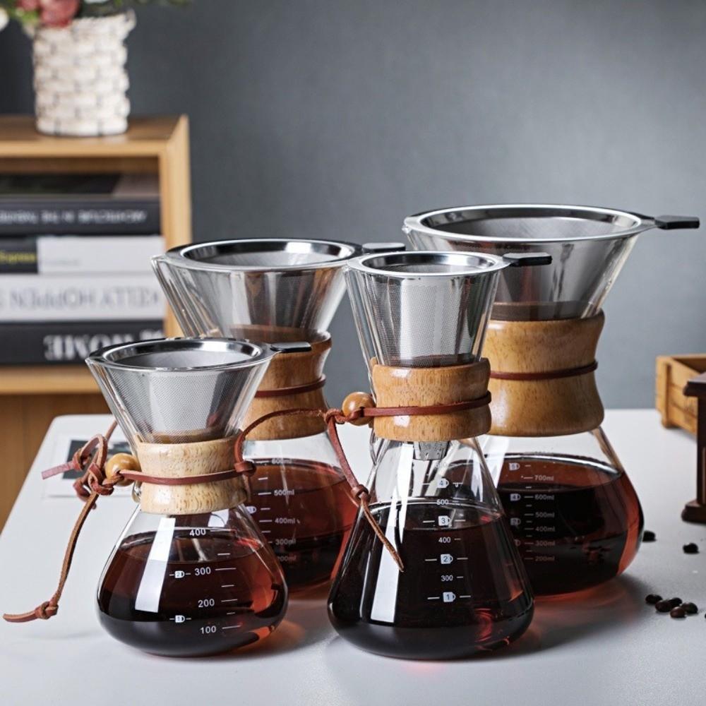 Stainless Steel Coffee Pot with Filter Mesh Glass Tea Kettle 400ML/600ML High-Temperature Resistant Tea Pot Daily