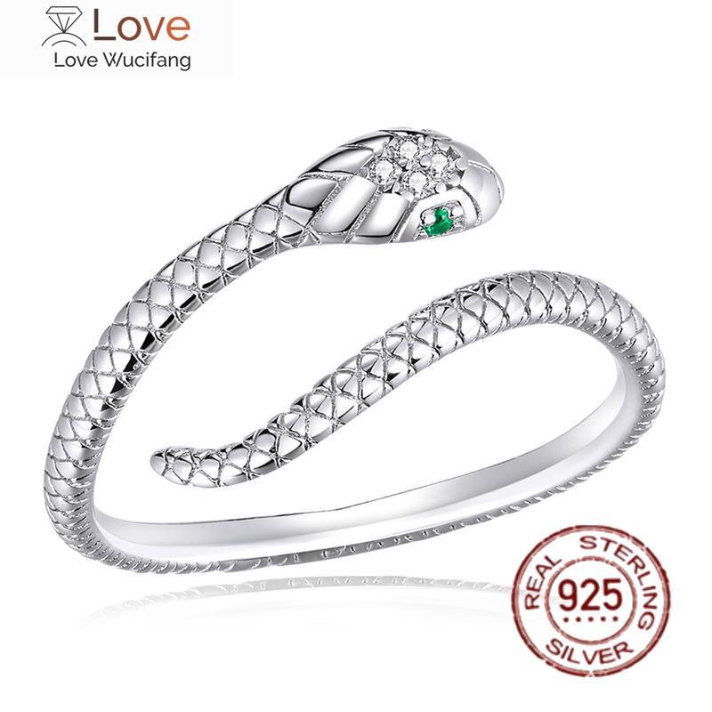 Genuine 925 Sterling Silver Snake Star Moon Open Adjustable Finger Cz Ring Women Personalized Fashion Accessories Holiday Gifts