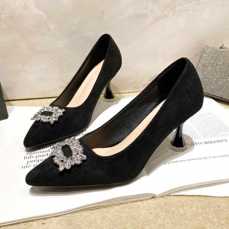 Fashion Socialite Style Women's Flats Diamonds Comfortable Work Shoes High Heel Thin Heel Design Spring 2024 New Arrival