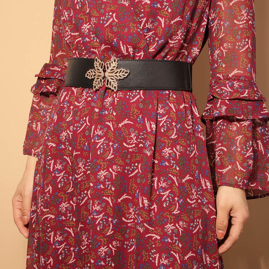 New Style of Women's Elastic Leaves Paired Black Waist Seal Fashionable and Elegant