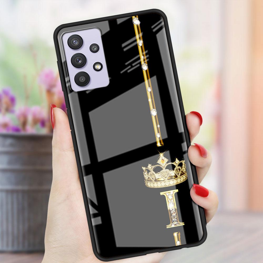 Rose Gold 26 Letters A B C Glass Case For Samsung Galaxy A52 A71 A50 A51 A70 A21s A31 A72 A10 A12 A30 A22 5G Phone Cover