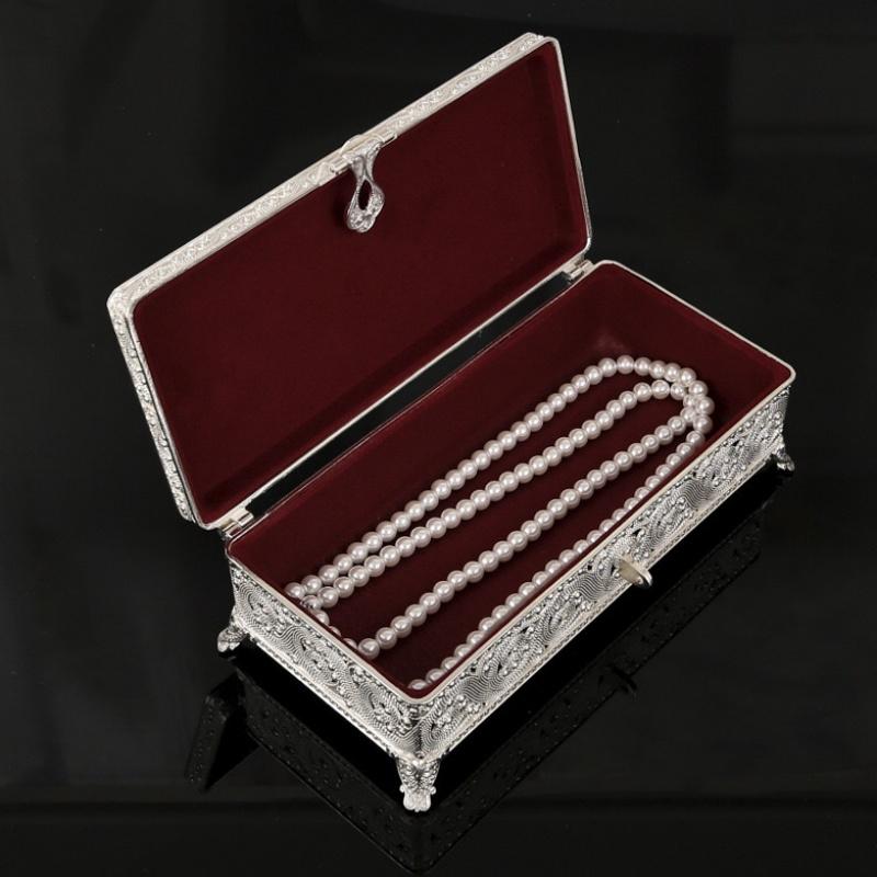 Rectangle Jewelry Storage Box European Style Large Size Necklace Organizer Alloy Earrings Ring Storage Jar Dresser Display