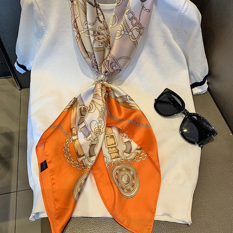 Orange Scarf Chain Simulation Silk Silk Scarf High-grade Silk 111 Silk Square Scarf Sunscreen Shawl Fashion Scarf Silk