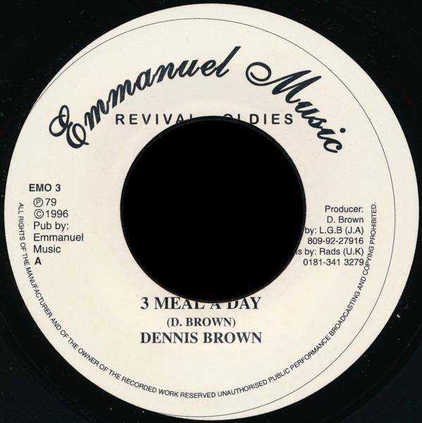 

7inch Record DENNIS BROWN - 3 Meal A Day EM03 Emmanuel Music 1996 Jamaica Reggae, Ska & Dub Used