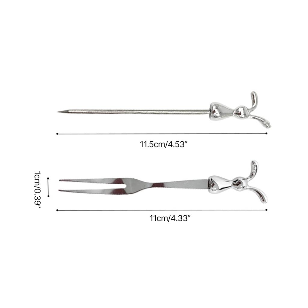 Stainless Steel Fruit Fork Set with Unique Holder Rabbit Dessert Forks Cake Forks Perfect for Home Dining and Parties
